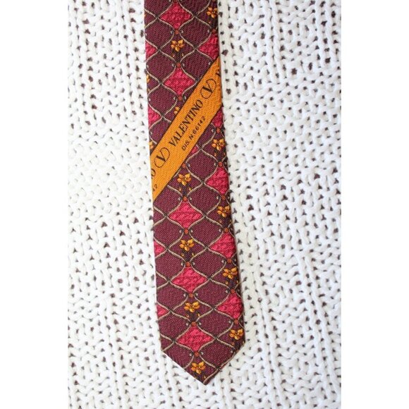 VALENTINO Cravatte 100% Silk men Tie Made in Italy Christmas color - Picture 5 of 7